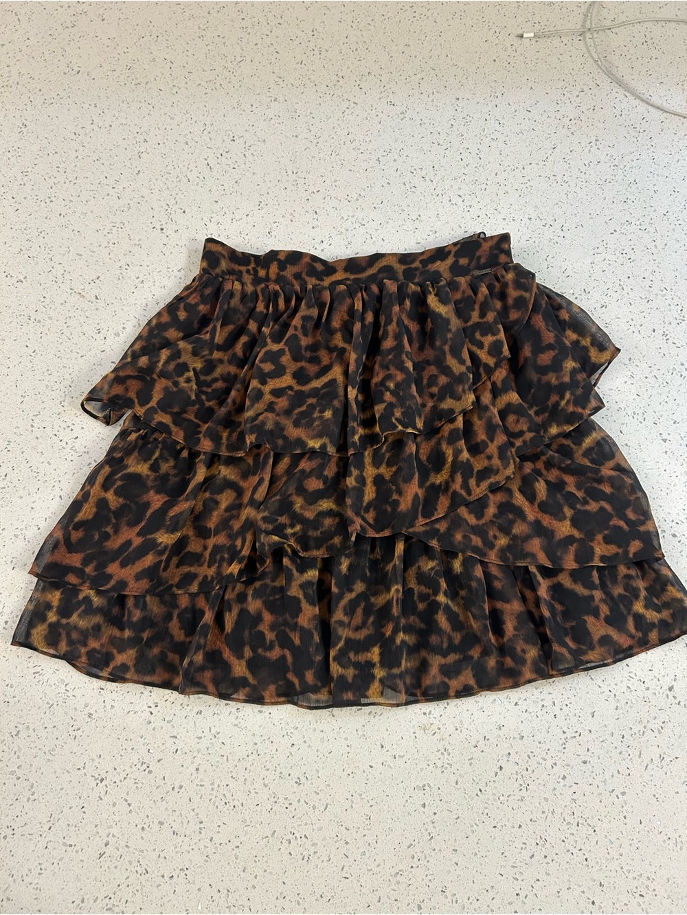 GUESS Leopard Print Tiered Ruffle Mini Skirt | Size Large